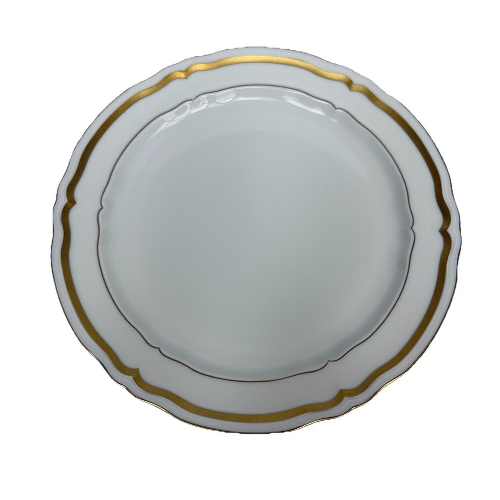 Raynaud White Limoges Dinner Plate Gold Band Scalloped Rim France Timeless - Picture 2 of 6